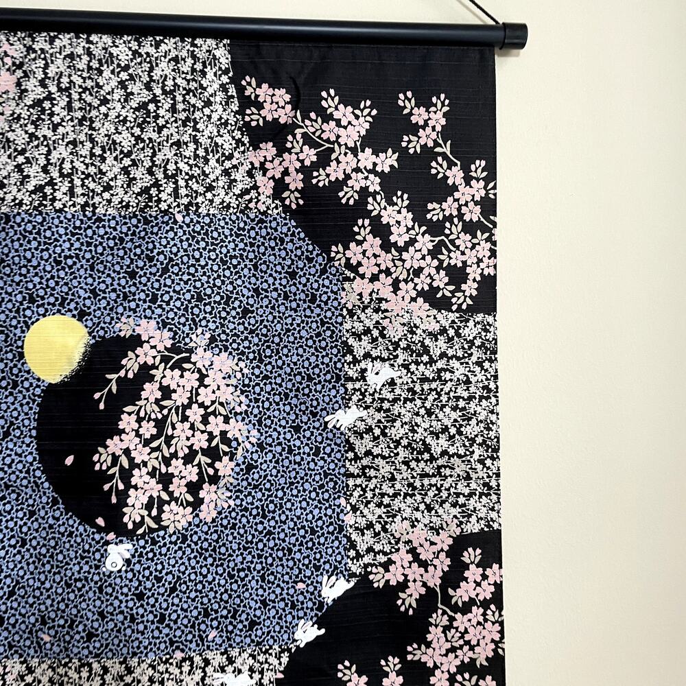 Japanese print fabric wall hanging blue black purple white night sky design - Picture 2 of 6